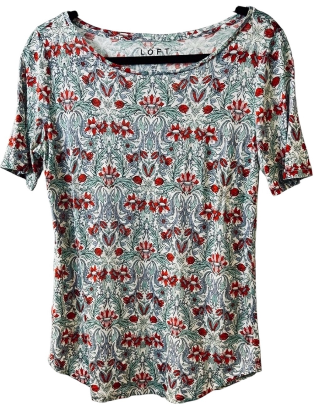 LOFT 100% Linen Botanical Floral Tee Womens Scoop Short Sleeve Top‎ Sz XS